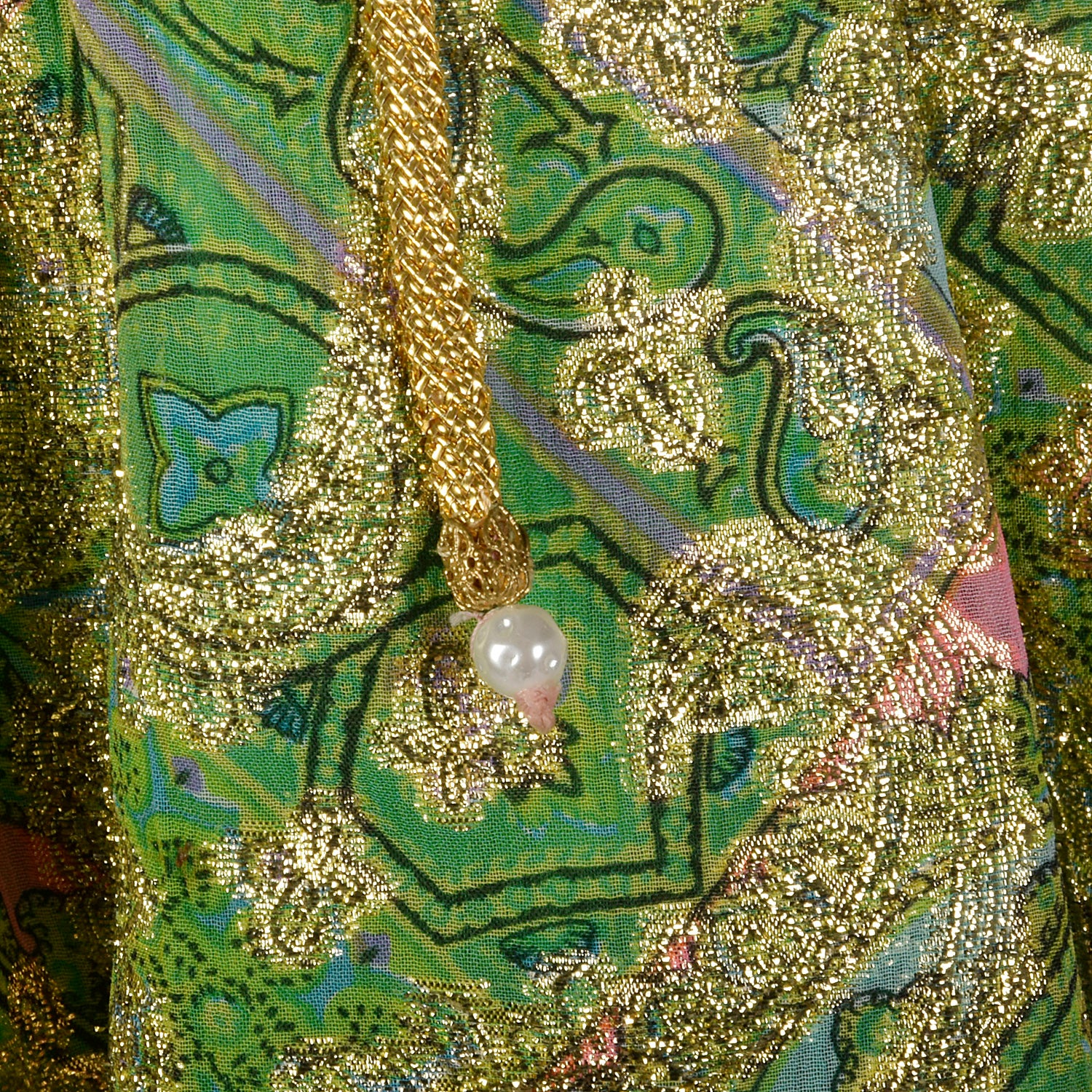 Small Mollie Parnis 1960s Green and Gold Paisley Dress