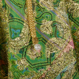Small Mollie Parnis 1960s Green and Gold Paisley Dress
