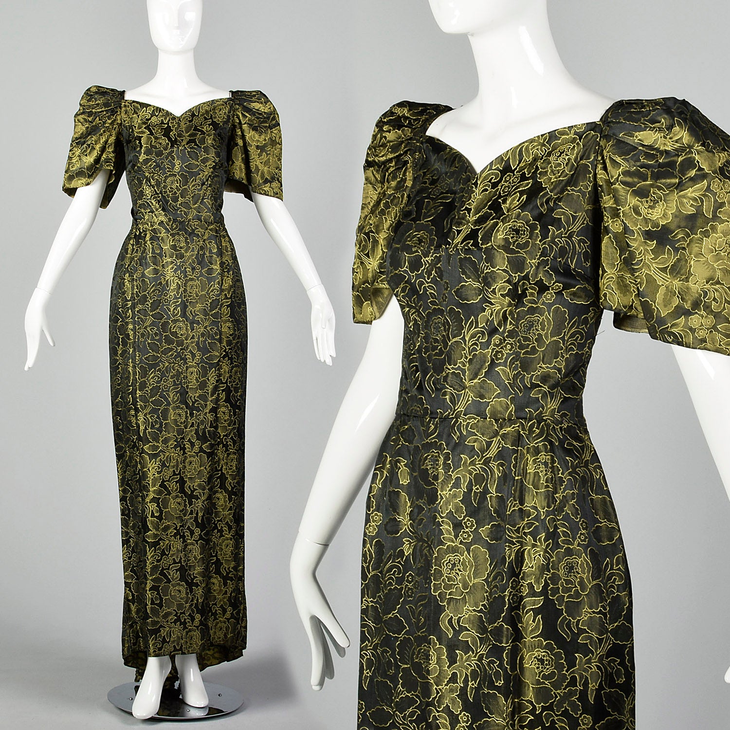 Small 1940s Damask Evening Gown Style & Salvage Small 1940s Damask Evening Gown Style & Salvage