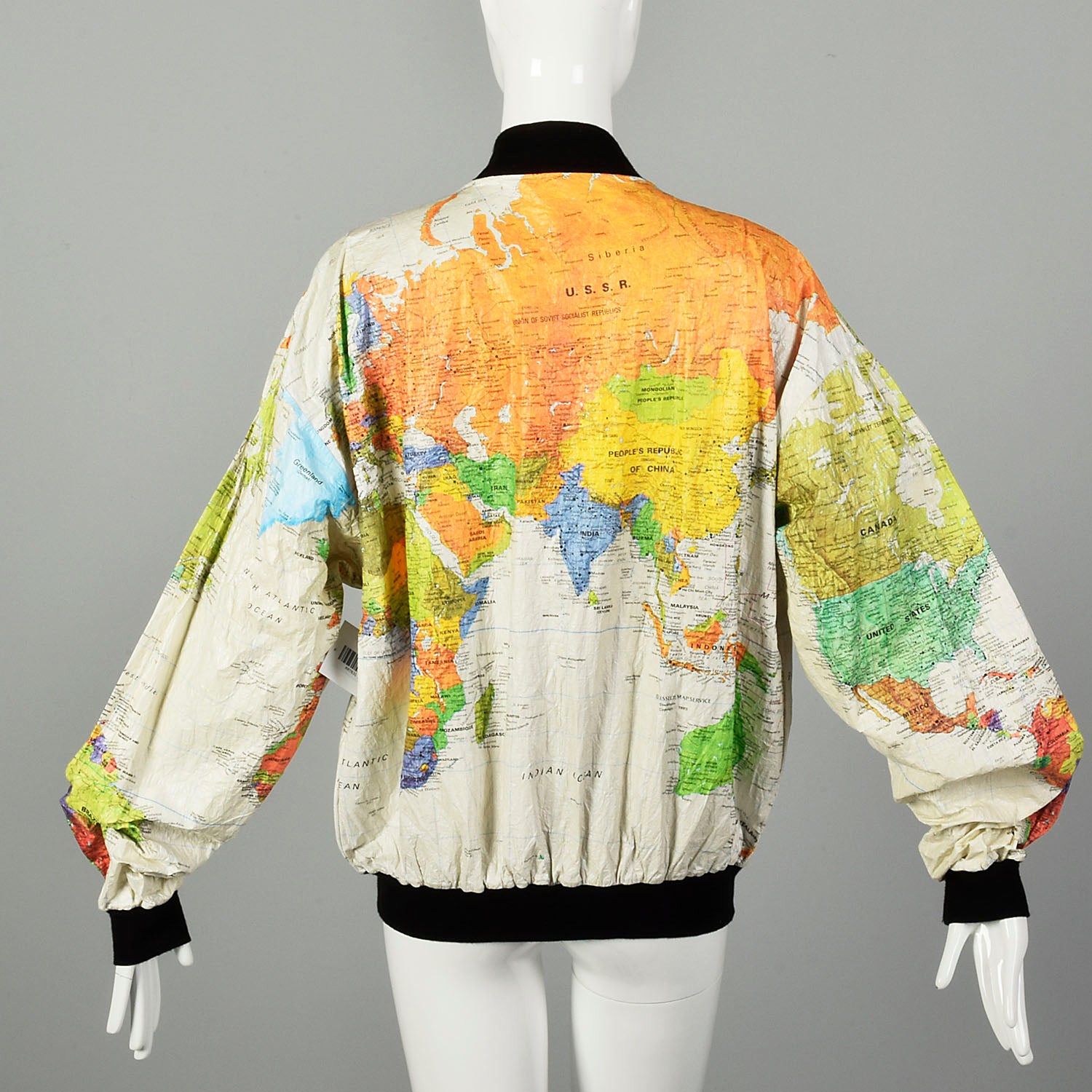 Large 1990s Wearin the World Tyvek Map Jacket Unisex Outerwear