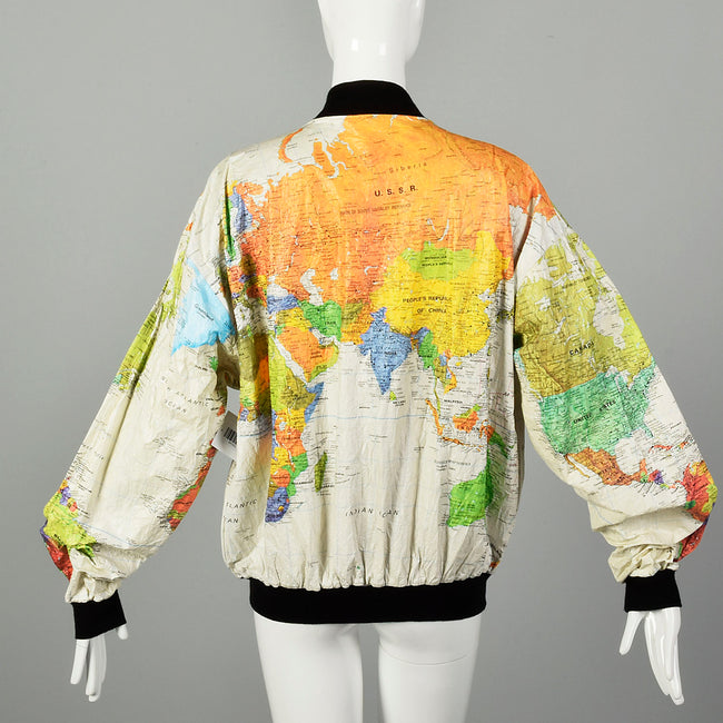 Large 1990s Wearin the World Tyvek Map Jacket Unisex Outerwear