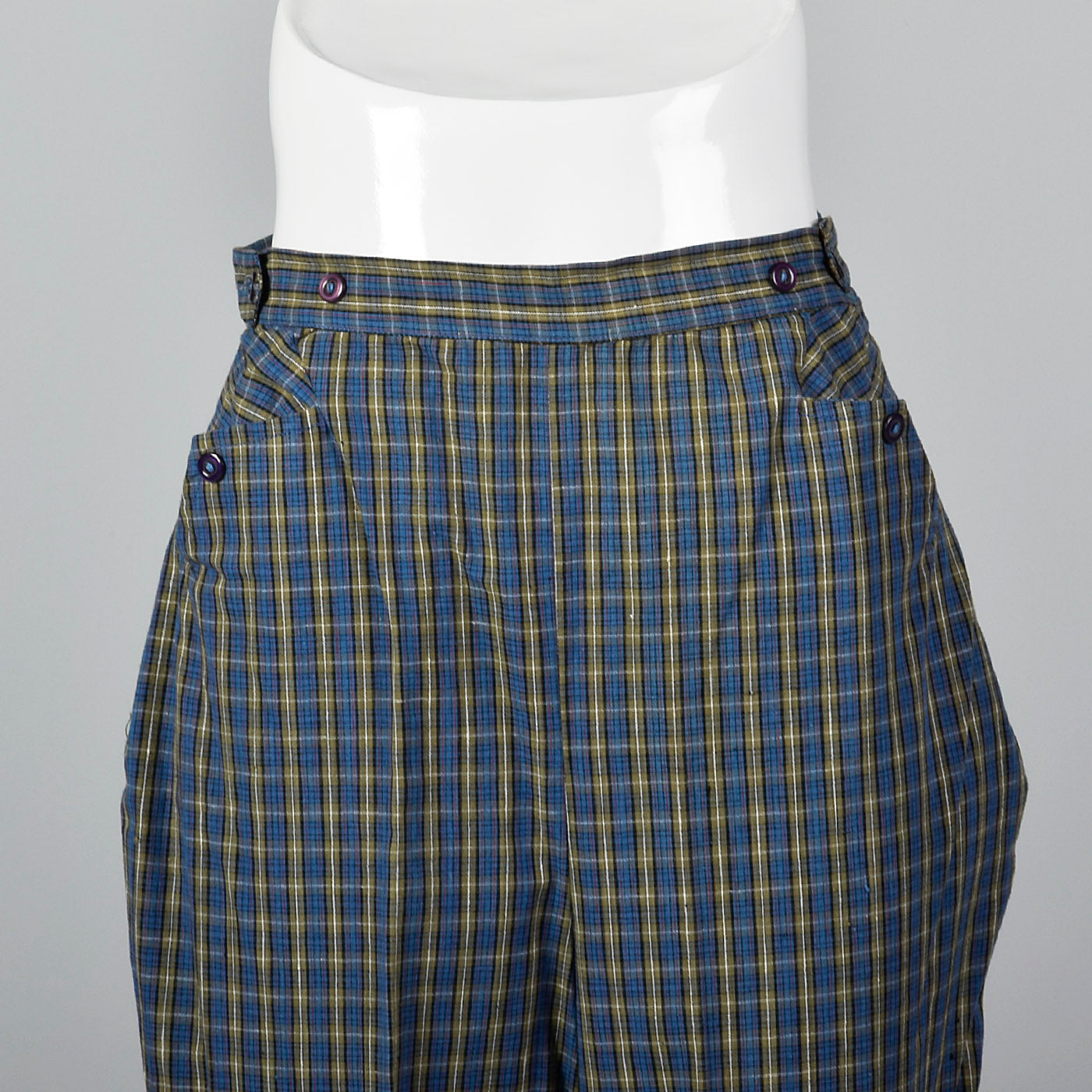 1950s Blue Plaid Cigarette Pants