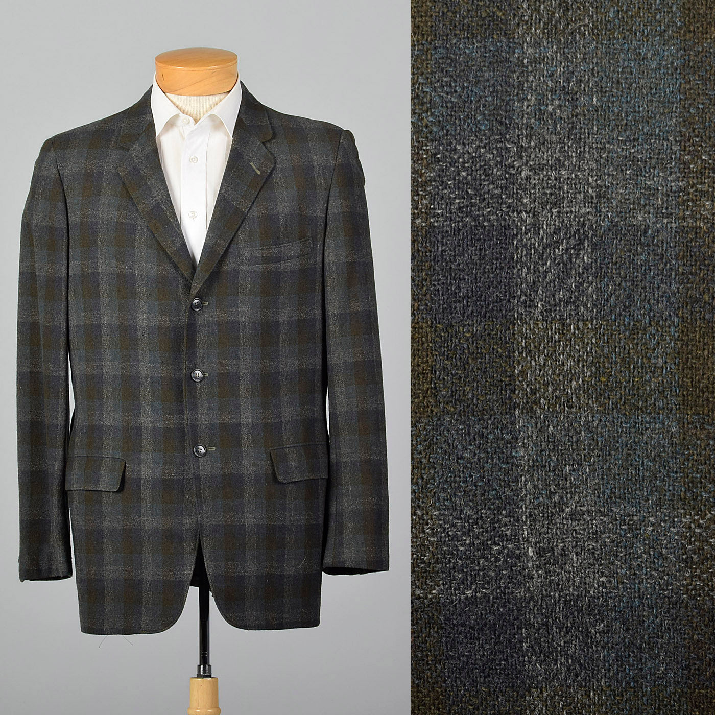 1970s Blue and Green Shadow Plaid Jacket
