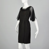 Small 1950s Silk Flutter Sleeve Dress