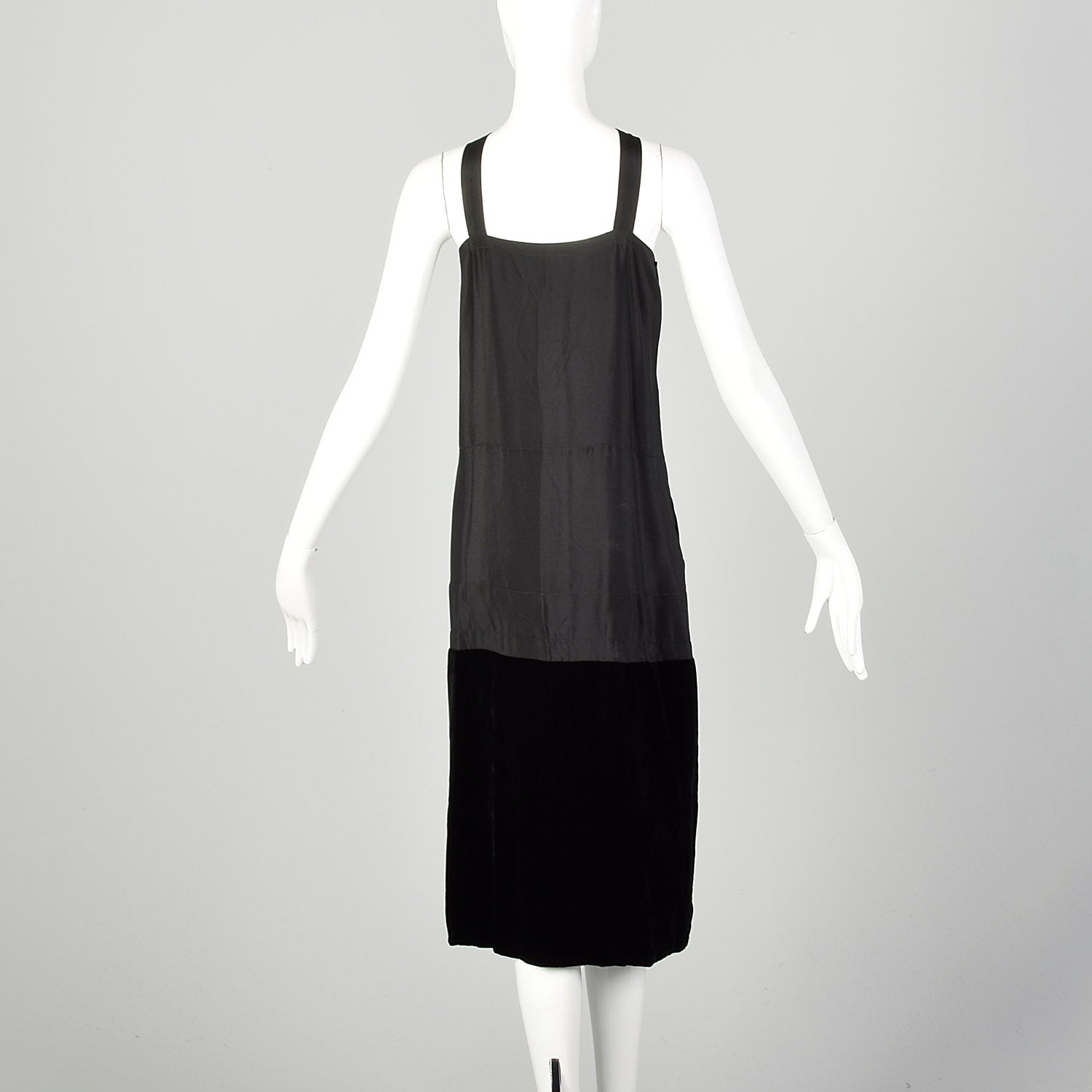 Medium 1920s Black Slip Under Dress Underpinning Sleeveless Velvet Border