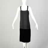 Medium 1920s Black Slip Under Dress Underpinning Sleeveless Velvet Border