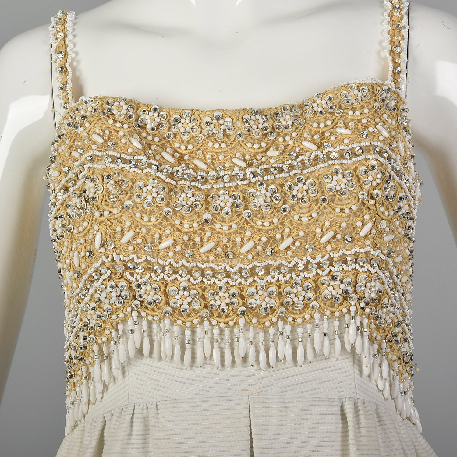 XS Bob Bugnand 1950s Beaded Short White Dress