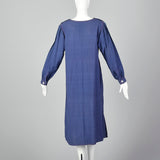 1970s Yves Saint Laurent Rive Gauche Loose Chambray Dress with Red Topstitch