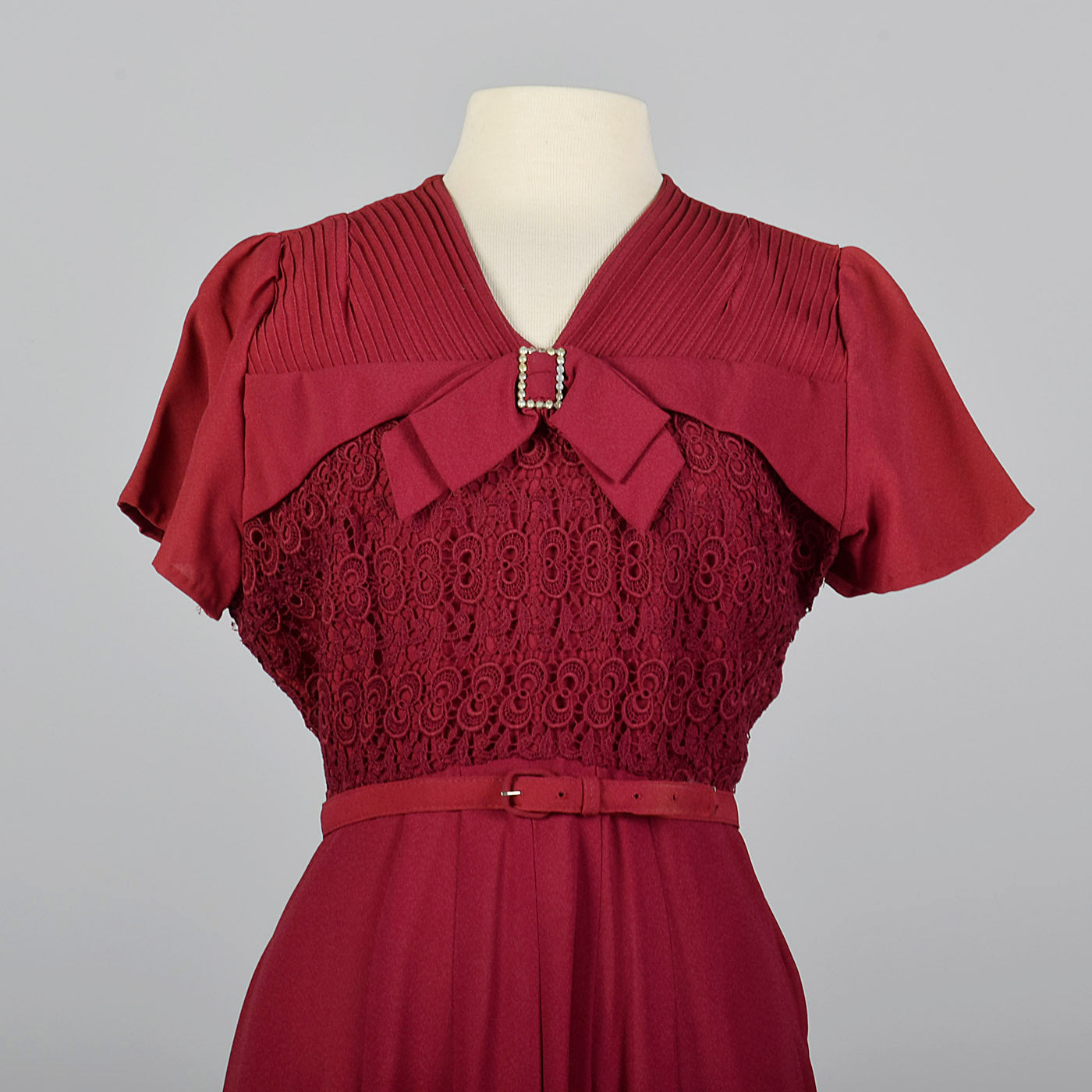 1950s Burgundy Dress with Lace Overlay