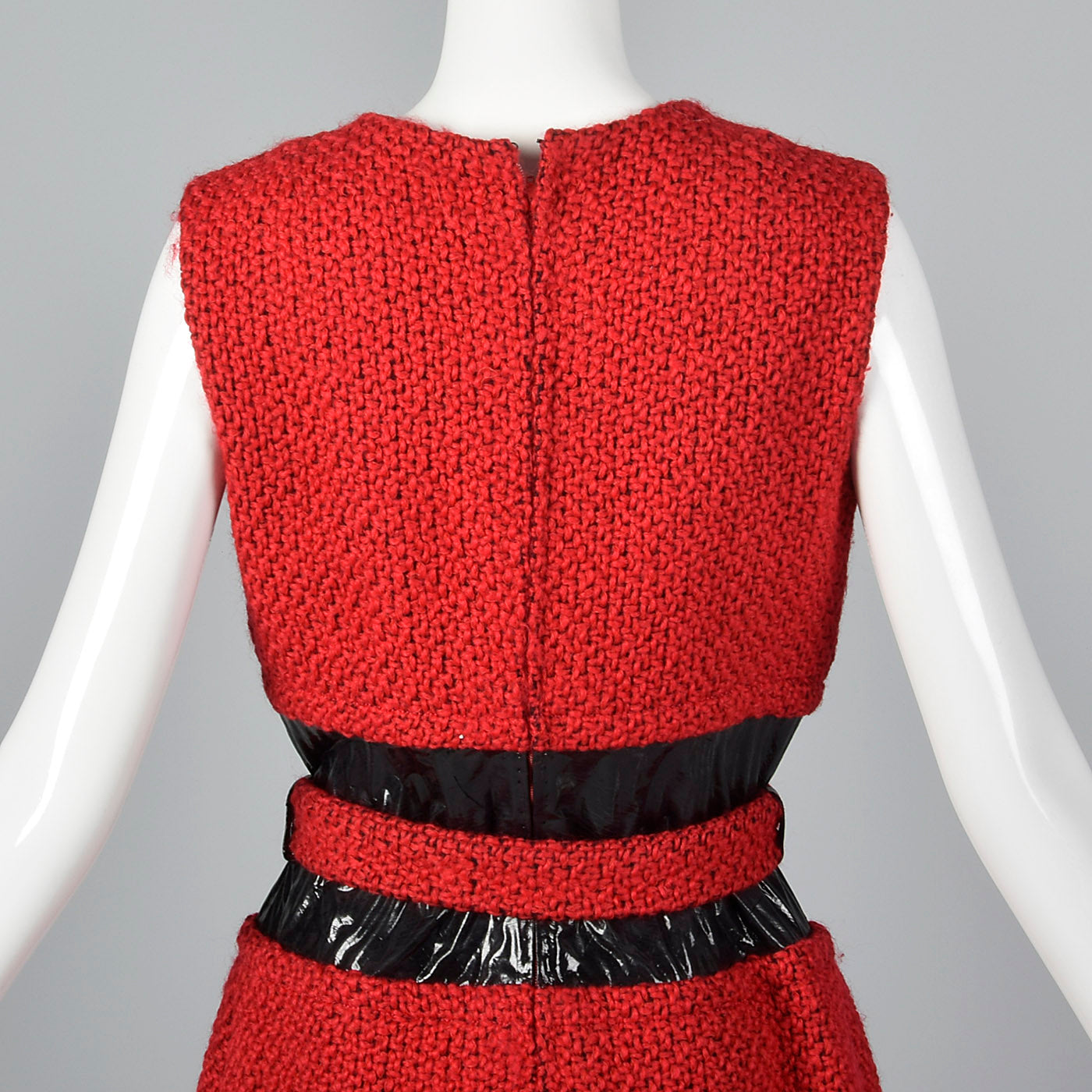 1960s Via Veneto Couture Boutique Red Tweed Space Age Dress & Coat Set
