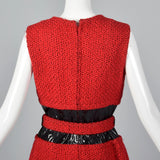 1960s Via Veneto Couture Boutique Red Tweed Space Age Dress & Coat Set