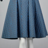 1950s Quilted Blue Cotton Dress