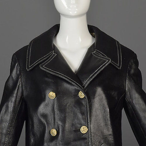 1960s Anne Klein Black Leather Jacket with Tweed Lining
