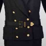 Small Chanel 1980s Black Boucle Skirt Suit