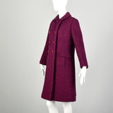 Small 1960s Coat Mauve Tweed Double Breasted Boucle Winter Vintage Outerwear