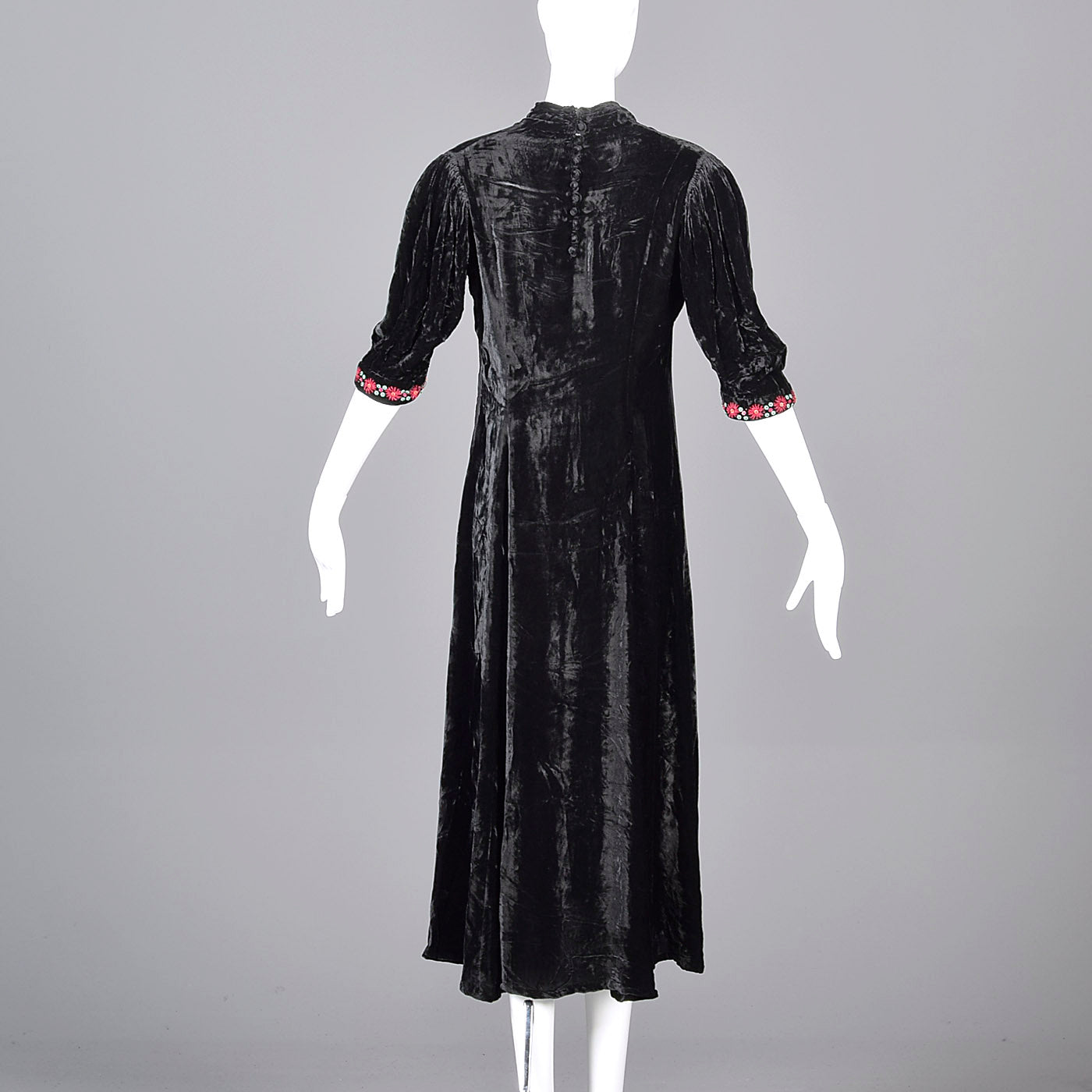 1930s Velvet Dress with Beading and Embroidery Trim
