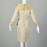 Small 1990s Pilar Rossi Lace Dress Metallic Gold Lamé Portrait Collar