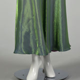 Small 1990s De Laru Prom Dress Iridescent Green Bias Cut Sleeveless Gown