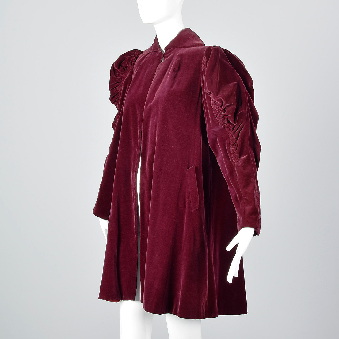 1940s Burgundy Velvet Coat with Mutton Sleeves