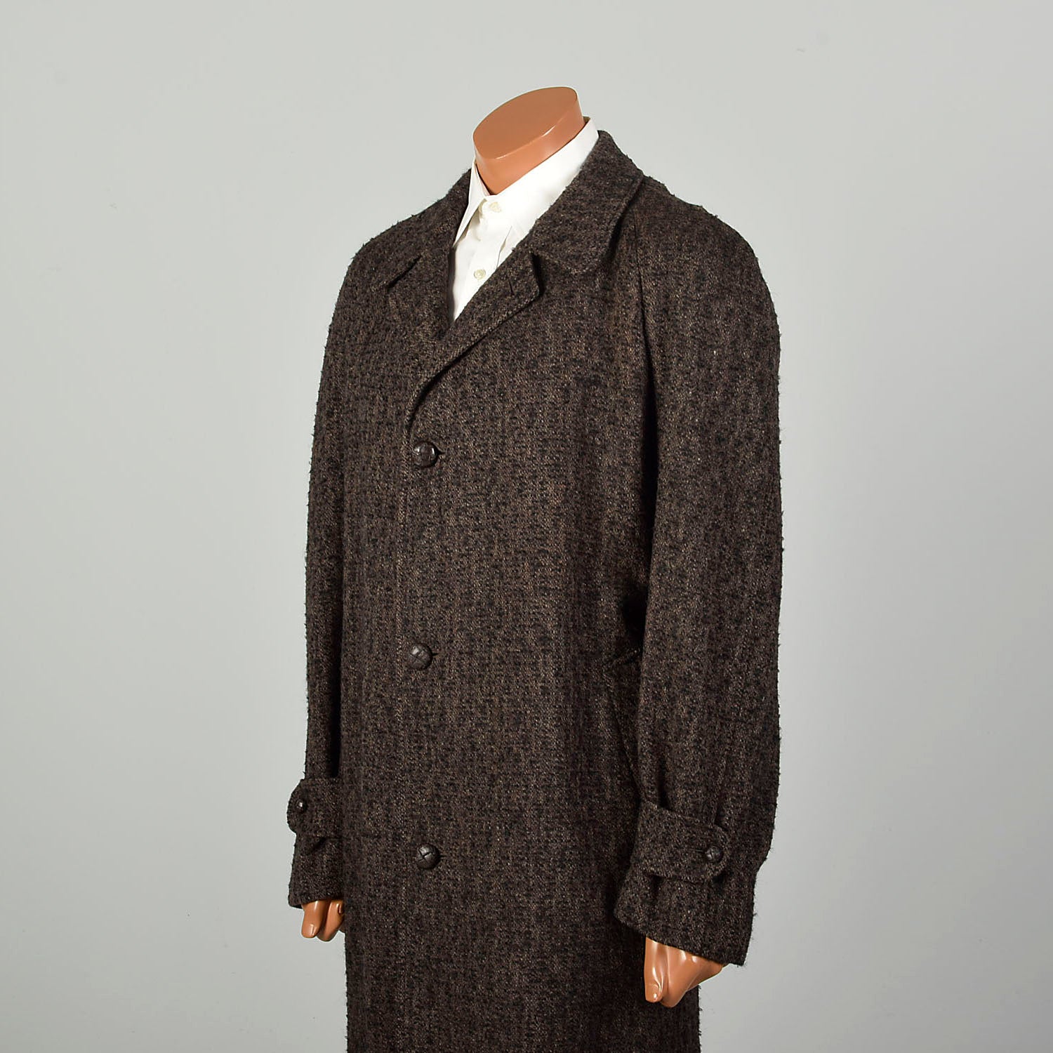 XXL 1950s Coat Brown Boucle Wool Tweed Winter Overcoat