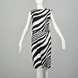 Small 1960s L'Aiglon Dress Black and White Striped Op Art Blouson Sleeveless Summer