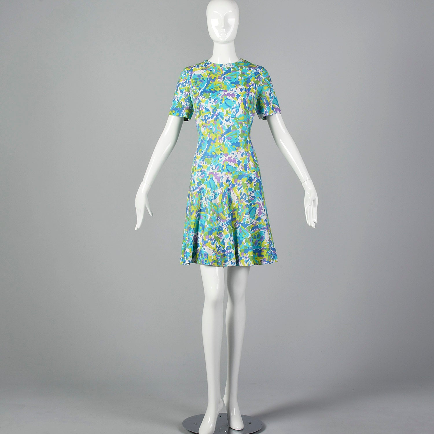 1960s Floral Day Dress with Dropped Waist