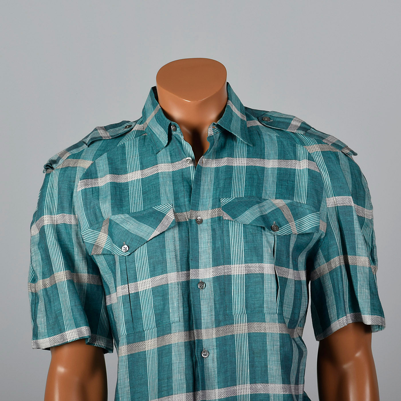 1990s Ted Lapidus Mens Blue Plaid Shirt