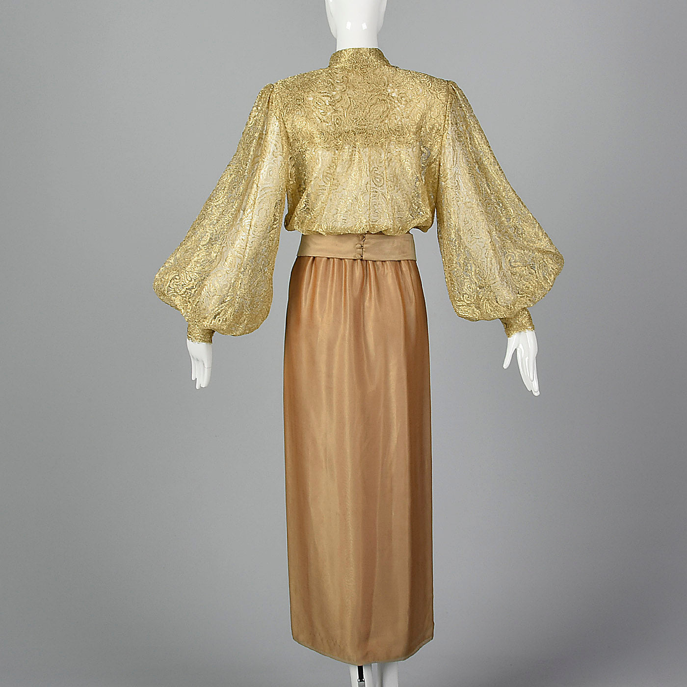 1970s Gold Maxi Dress with Bishop Sleeves