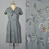 1950s Gray Print Cotton Day Dress