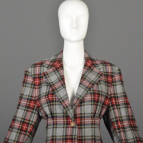 1990s Vivienne Westwood Anglomania Fitted Tartan Plaid Jacket with Extra Long Sleeves