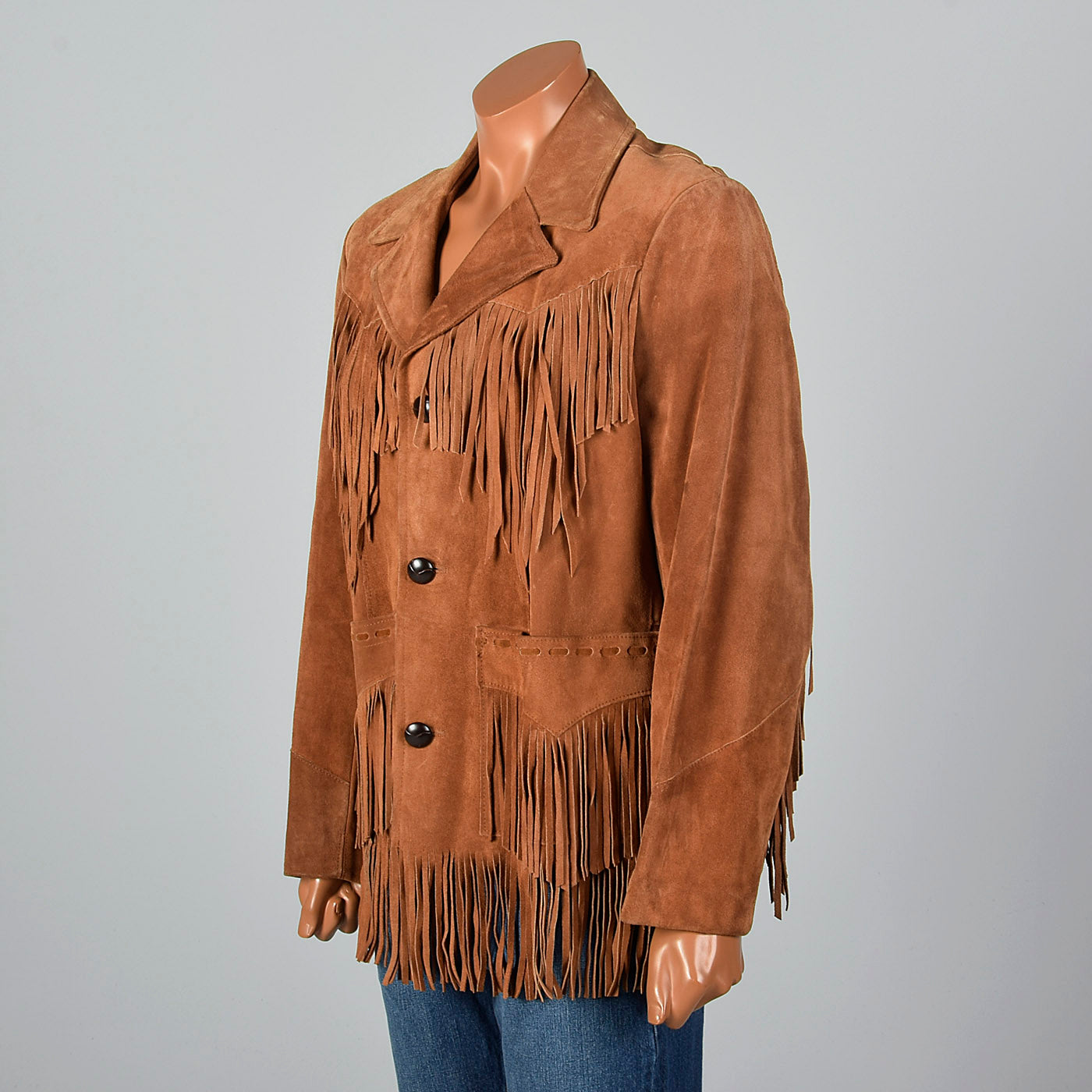 1970s Mens Brown Leather Fringe Jacket