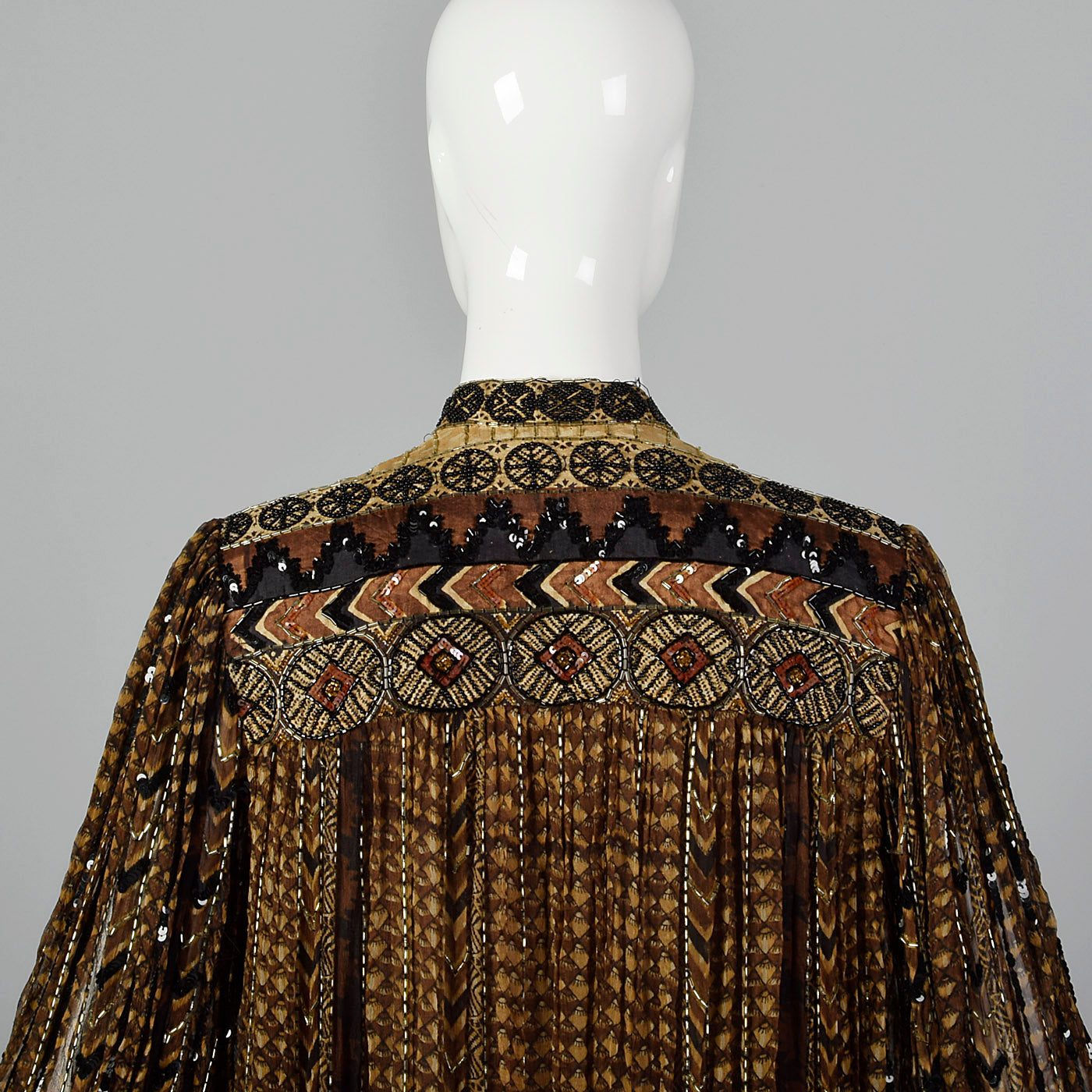 Medium 1970s Judith Ann Creations Brown Silk Beaded Dress