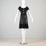 1950s Sheer Black Dress with Mother of Pearl Buttons