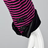 Yves Saint Laurent Rive Gauche Black & Fuchsia Striped Corduroy Skirt Suit