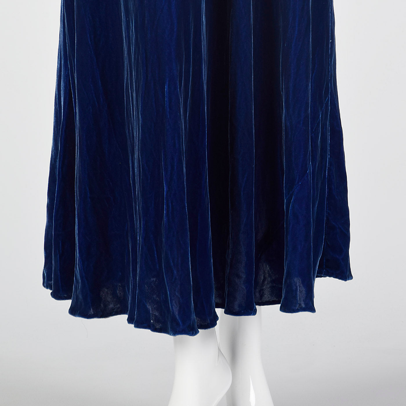 1940s Blue Silk Velvet Gown with Gathered Bust
