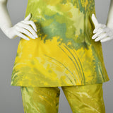 1960s Green and Yellow Print Tunic and Pants Set