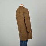 XL 1970s Jacket Brown Plaid Herringbone Wool Tweed Winter Car Coat
