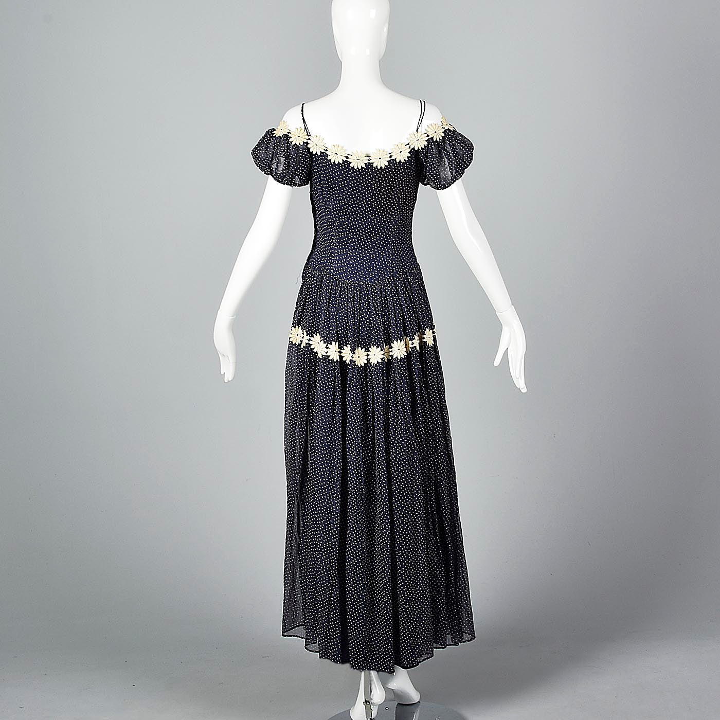 1940s Blue Flocked Swiss Dot Dress