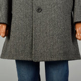 Large 1980s Car Coat Grey Wool Herringbone Tweed Winter Outerwear