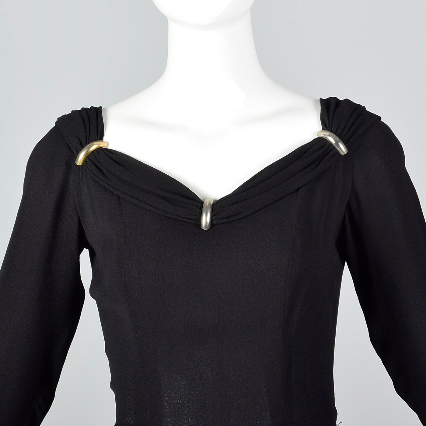 1940s Black Crepe Evening Dress with Train, Very Morticia