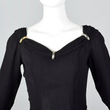 1940s Black Crepe Evening Dress with Train, Very Morticia