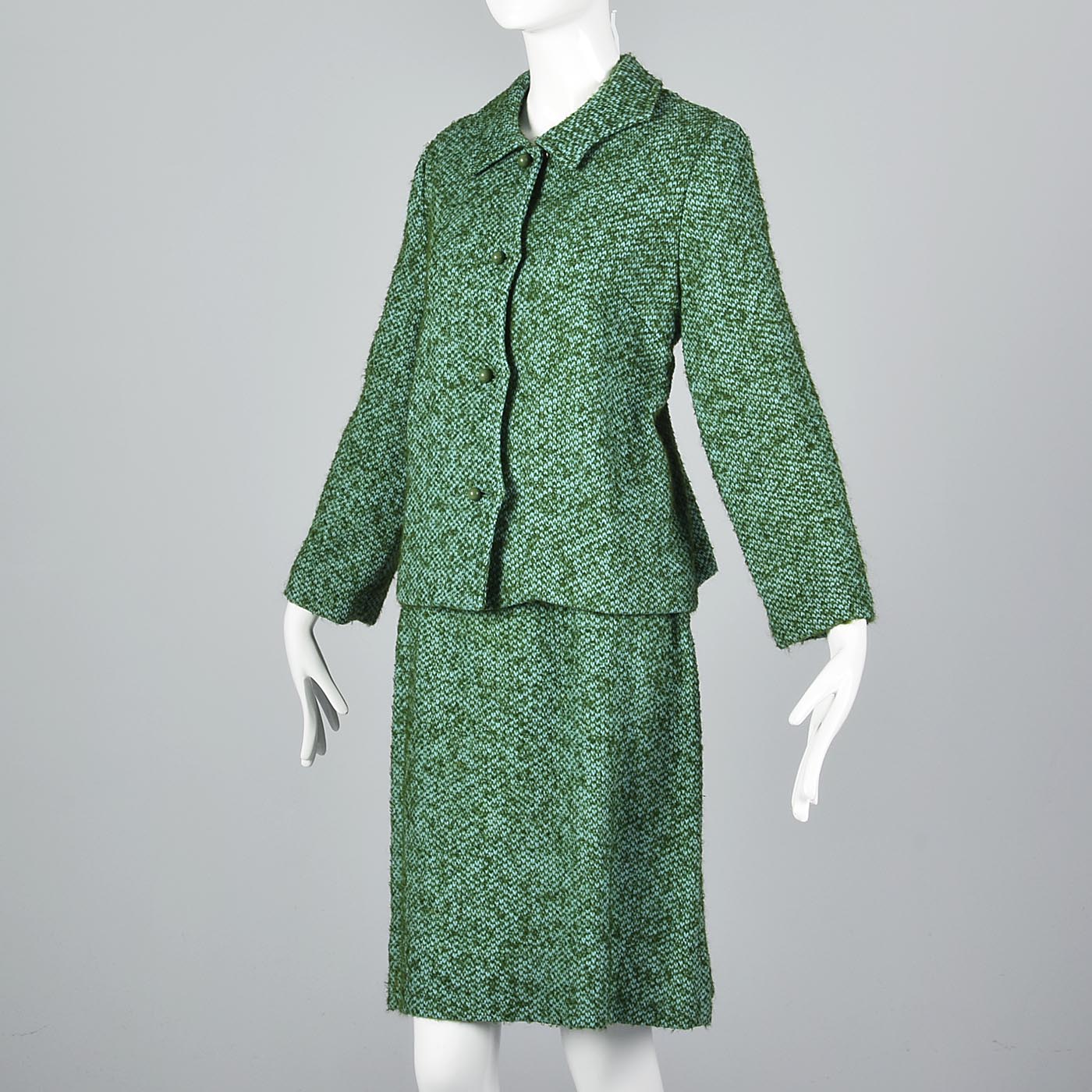1960s Two Piece Green Tweed Suit
