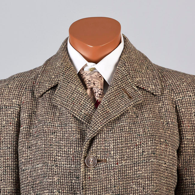 1950s Mens Chunky Wool Tweed Coat with Windowpane Fleck