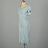 Small 1960s Blue and White Lurex Floral Print Knit Dress