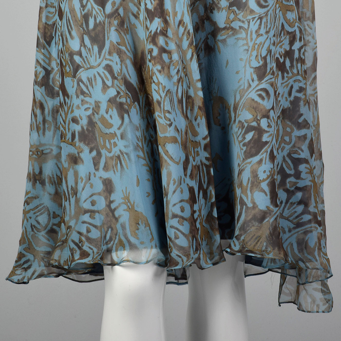 1990s Carmen Marc Valvo Blue Silk Hater Dress with Waist Sash