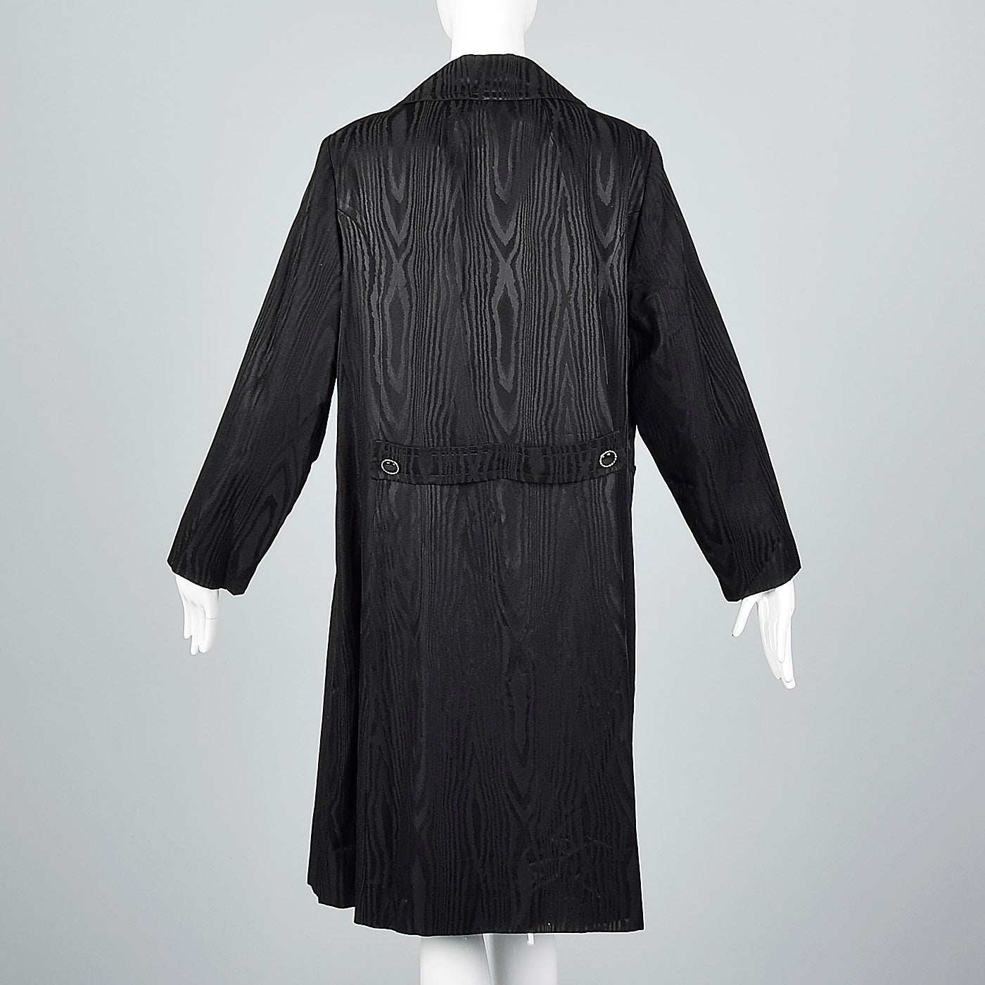 1960s Black Moire Double Breasted Coat