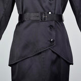 Yves Saint Laurent Rive Gauche Black Satin Satin Skirt Suit with Hot Pink Lining