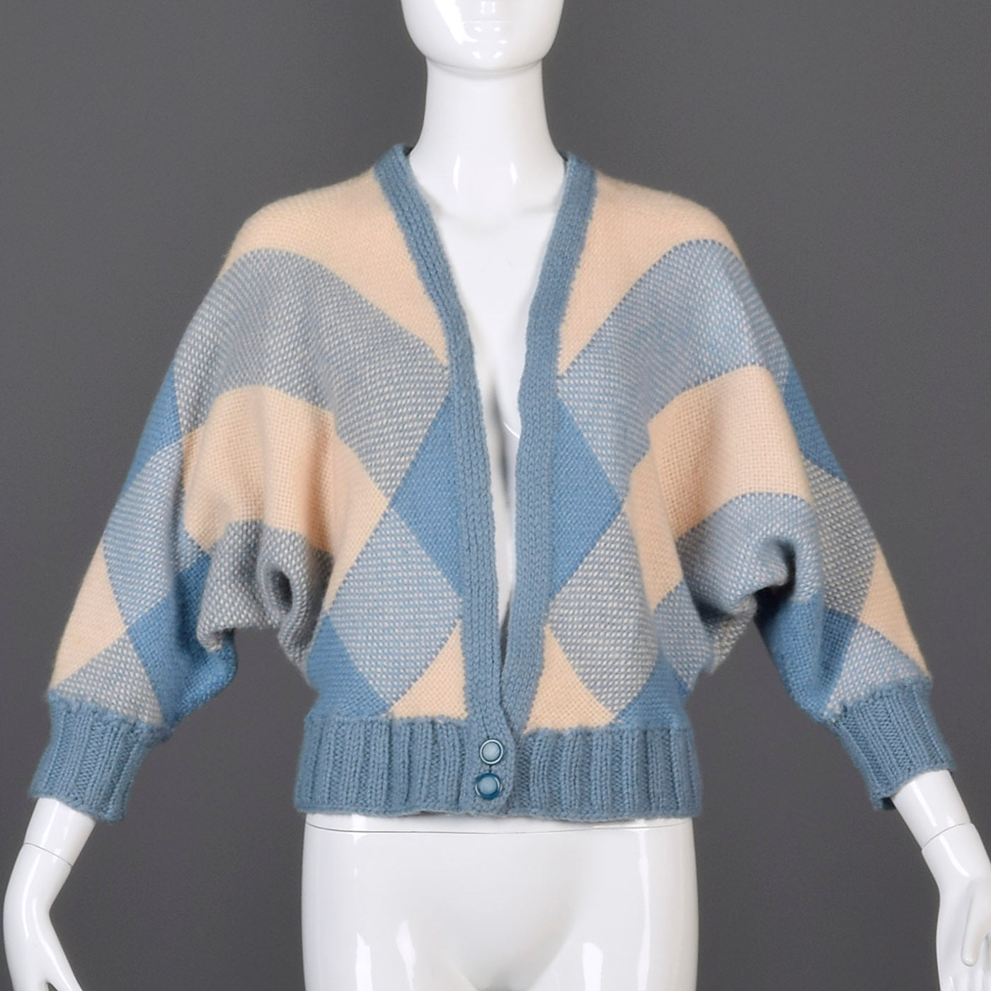 1950s Dolman Sleeve Cardigan in Blue and Cream