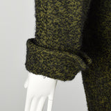 Large 1950s Swing Coat Green Boucle Wool Tweed Shawl Collar Vintage Winter Outerwear