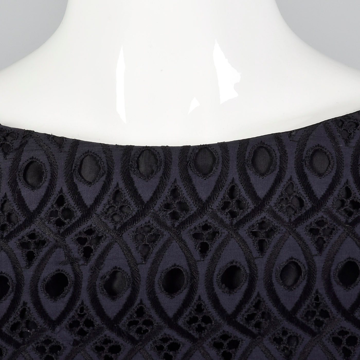 1950s Navy and Black Eyelet Dress with Drop Waist Illusion